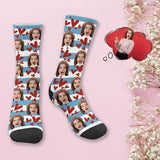 Custom Face Red Love Stripes Socks