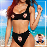 Custom Face Sport Bikini Women's Photo High Waisted Swimsuit - Black