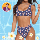 Custom Face Sport Bikini Women's Photo High Waisted Swimsuit - Flag Star