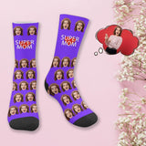 Custom Face Super Mom Purple Socks