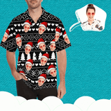 Custom Face Black Christmas Tree Men's Hawaiian Shirt