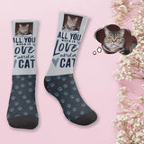 Custom Face Love Cat Grey Socks