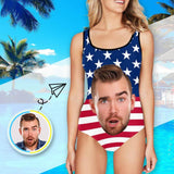 Custom Face Bathing Suit USA Flag Women's Tank Top Bathing Swimsuit