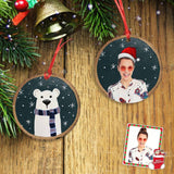 Custom Photo Bear Christmas Circle Ornament