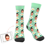 Custom Face Flower Green Socks